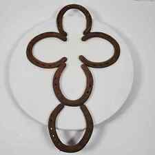 Vintage Rustic Cast Iron Horseshoes Wall Cross ART Country Western 19x12 Inch picture