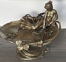 Vintage Art Nouveau Bronze Lady & Lilly Jewllery Pin design Vanity Dish  Tray picture
