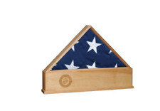 SOLID OAK US FLAG DISPLAY CASE WITH MARINE CORPS EMBLEM BURIAL SHADOW BOX picture
