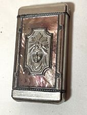 antique figural dog lady silver plate metal vesta match safe vesta case box picture