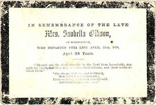 US pre-Civil War 1859 Remembrance Mourning Card -Mrs Isabella Gibson Scarborough picture