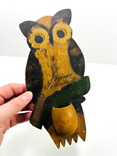 vtg Folk Art Wooden Halloween Owl Wall Pocket Match holder Rochester MN picture