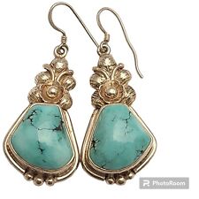 DAZZLING VINTAGE NAVAJO Campitos TURQUOISE STERLING SILVER Hook EARRINGS picture