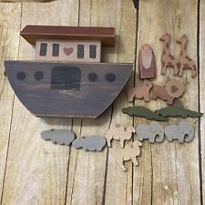 Wooden Noah's Ark With 6 Animal Pairs and Noah Country Vintage Decor Farmhouse picture