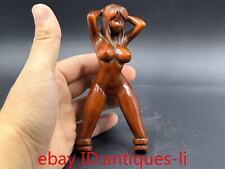 Ancient Chinese Yellow Poplar Wood Carving Exquisite Beauty Slingshot Statue picture