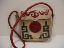 Vtg Tribal Ethnic Mongolian Applique Leather Crossbody Bag Purse Tote Flap Red picture