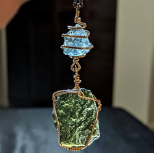 MOLDAVITE & AQUAMARINE Pendant REAL GOLD Synergy 12 Meteorite NECKLACE CERTIFIED picture