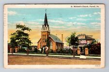 Farrell PA-Pennsylvania, Scenic Saint Michael's Church, Vintage c 1945 Postcard picture