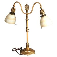Antique Rembrandt Two-Light Foliate Embossed Brass Table Lamp Circa 1920 picture