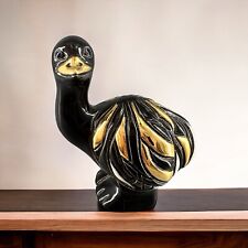 Rinconada De Rosa Ostrich Emu Bird Folk Art Pottery Enameled Figurine Gold Trim picture