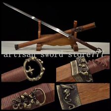 Fully Hand made Damascus folded steel rosewood chinese 环首刀 sword battle ready picture