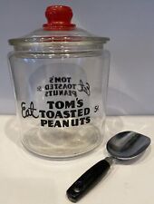 Tom’s Toasted Peanuts Glass Container w Lid & Original Scooper 10” Tall Vintage picture
