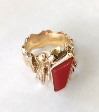 Ted Charveze Ring Brutalist Isleta 14K Gold Coral MCM Pinky Ring Size 5 Signed picture