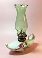 Vintage Miniature Oil Lamp Ceramic Floral Moss Rose Genie Aladdin picture