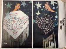 Vogue 1334 Vintage 70s Embroidered Triangular Shawl Fringe One Size w/Transfers. picture