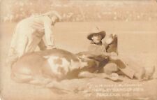 Jim Massey Bulldogging Rodeo Pendleton Oregon 1921 Real Photo RPPC picture