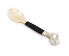 Large Mother of Pearl & Buffalo Horn Spoons MOP Caviar Egg Shell Serving Oysters picture