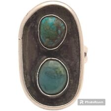 Vtg Sterling Native American Navajo Double Mine Turquoise Chrysocolla Ringsz6.5 picture