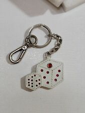Vintage New White Patent Leather Dice Bag Charm Keychain Rhinestone (hard) picture