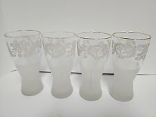 Vintage Hops and Barley Pattern Blue on Clear Pilsner Beer Glass Set of 4 READ picture