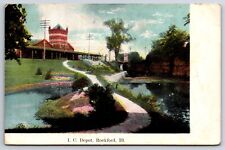 I.C. Illinois Central Depot Railroad Train Station 1909 Rockford IL Postcard picture