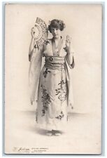Japanese Kimono Postcard RPPC Photo Pretty Woman With Fan c1910's Antique picture