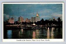 Miami FL-Florida, Skyline of Miami at Dusk, Antique Vintage Souvenir Postcard picture
