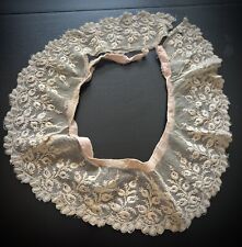 Antique Lace Collar 1800s Embroidery on Tulle Net Needle picture