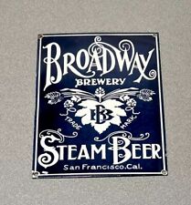VINTAGE 12” VERY RARE BOADWAY STEAM BEER ALCOHOL PORCELAIN SIGN CAR GAS AUTO OIL picture