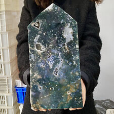 8.2LB Natural Geode Aquatic Plant Water Grass Moss Agate Obelisk  Crystal Reiki picture