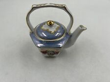 New Ceramic 5.5in Mini Gold Rim Blue Floral Teapot DD02B21007 picture