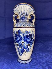 Gzhel Porcelain Floral Vase, 9.5