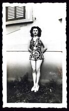 Vintage PRETTY FLAPPER Snapshot Photo 1930s BATHING SUIT POSE Free US Shipping picture