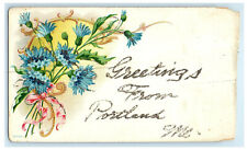 c1910s Greetings from Portland Maine ME Blue Floral Posted Antique Postcard picture
