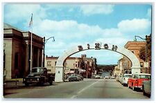 1959 Business Section Cement Arch Galena Street Dixon Illinois Vintage Postcard picture
