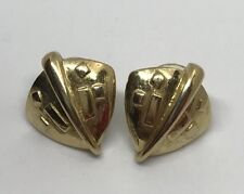 Women’s Early Trifari Shield Earrings Goldtone Pierced Back Abstract Design 3/4” picture