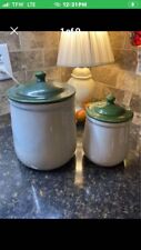 Vintage 1970’s Set Of 2, Rare White With Green Lid Heavy McCoy Canisters picture