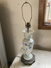 Antq 1880's Hand Painted Custard Enamel Bristol Glass Vase Lamp Electrified picture