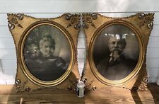 Antique Pair 19c Gorgeous Gilt Frames With Husband & Wife Photos On Canvas picture