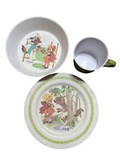 Vintage 1960’s 3 Little Red Riding Childs Oneida Deluxe Rimmed Plate, Cup, Bowl picture