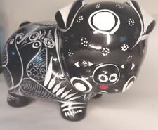 VTG Rare Hand Painted Mexican Pottery Pig Piggy Black & White  picture
