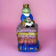 Vintage Ceramic 1990s Frog Prince Gold Crown Trinket Box Candle Bombay *read* picture