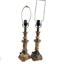 Vintage Brass Plated & Marble Table Lamp Hollywood Regency Decor Tall Light picture