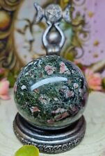 Stunning Rare Plum Blossom Jade/Jasper Crystal Sphere & Goddess Stand 63mm 375g picture