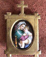 French Miniature Porcelain Madonna Child Antique Hand Painted 19c picture