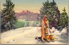 Vintage 1910s SWITZERLAND Winter Sports  Postcard Women on Luge Sled w/ 2 Men picture