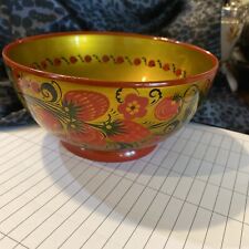 Vintage Russian Khokhloma Wooden Hand-Painted Strawberries Bowl picture