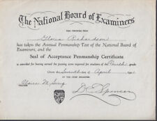 National Board of Examiners Seal of Acceptance Penmanship Certificate 1941 picture