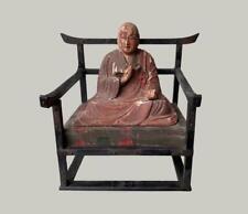 POLYCHROME JAPANESE MONK ANTIQUE SEATED  in Wood Chair w/ brackets & Providence picture