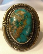 Best Early Navajo Hand Stamped Natural Turquoise Ring Size c. 5.5 picture